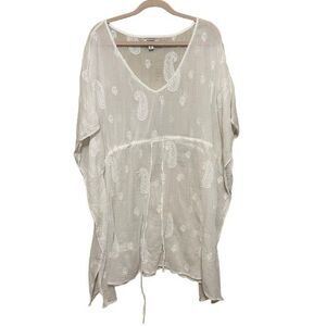 Old Navy Swim Cover-up Tunic Women 2X White Semi-sheer Paisley Print Boho Beachy